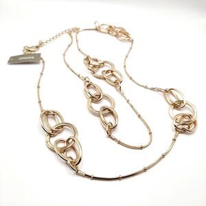 Chico’s Long Necklace NWT 48” Gold Tone Snake Chain with Interlocking Loops